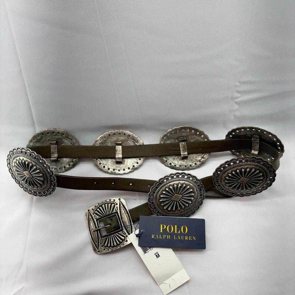 Polo Ralph Lauren Metal-Accent Leather Belt Olive M